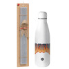 Easter Set, metallic stainless thermos bottle (500ml) & scented flat Easter candle (30cm) (GRAY)
