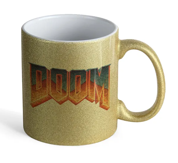 DOOM — Gold glitter mug that sparkles, ceramic, 330ml