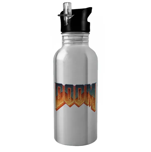 DOOM — Water bottle Silver with straw, stainless steel 600ml