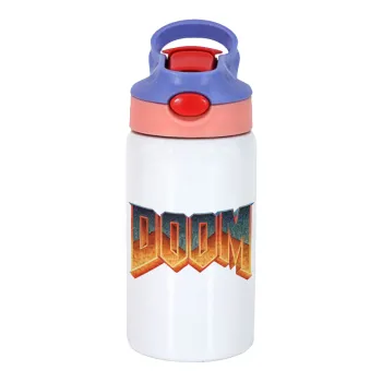 DOOM, Children's hot water bottle, stainless steel, with safety straw, pink/purple (350ml)