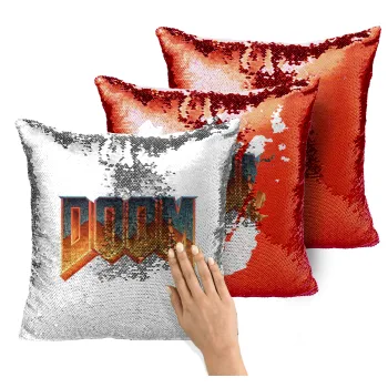 DOOM, Μαξιλάρι καναπέ Μαγικό Κόκκινο με πούλιες 40x40cm περιέχεται το γέμισμα
