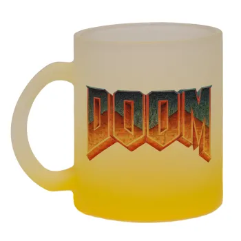 DOOM, Κούπα γυάλινη δίχρωμη με βάση το κίτρινο ματ, 330ml