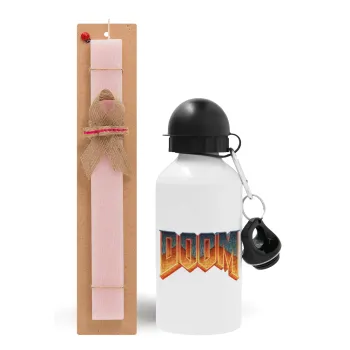 DOOM, Easter Set, metallic aluminum bottle (500ml) & aromatic flat Easter candle (30cm) (PINK)
