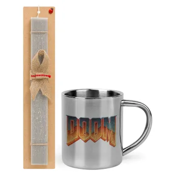 DOOM, Easter Set, metallic thermal cup (300ml) & Easter aromatic flat candle (30cm) (GRAY)