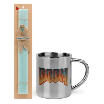 DOOM, Easter Set, metallic thermal cup (300ml) & aromatic flat Easter candle (30cm) (TURQUOISE)