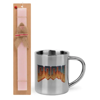 DOOM, Easter Set, metallic thermal cup (300ml) & aromatic flat Easter candle (30cm) (PINK)