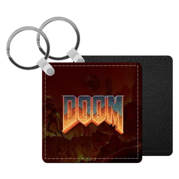 DOOM, Μπρελόκ Δερματίνη, τετράγωνο ΜΑΥΡΟ (5x5cm)
