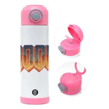 DOOM, Παιδικό παγούρι θερμό, ανοξείδωτο, με καλαμάκι ασφαλείας, ΡΟΖ (500ml)