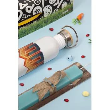 DOOM, Easter Set, metallic silver aluminum water bottle (500ml) & scented flat Easter candle (30cm) (TURQUOISE)