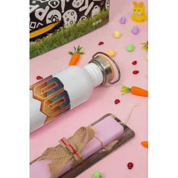 DOOM, Easter Set, SS Metallic water bottle (620ml, stainless steel) & scented flat Easter candle (30cm) (PINK)