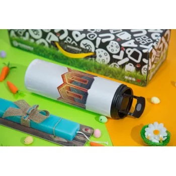 DOOM, Easter candle,Travel Tumbler 2 Lids, with metal straw & cleaning brush & aromatic flat candle (30cm) (BLUE)