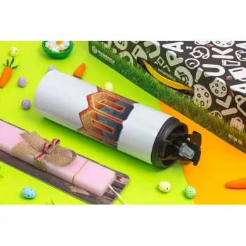 DOOM, Πασχαλινή Λαμπάδα με Travel Tumbler θερμό με διπλό καπάκι (600ml, BPA free) & κερί αρωματικό πλακέ (30cm) (ΡΟΖ)