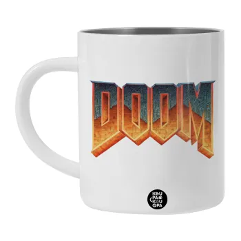 DOOM, Λευκή Ανοξείδωτη Μεταλλική Κούπα 450ml - Διπλού Τοιχώματος 