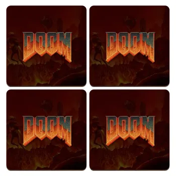 DOOM, ΣΕΤ x4 Σουβέρ ξύλινα τετράγωνα plywood (9cm)