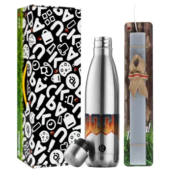 DOOM, Easter Set, metallic stainless thermos flask (500ml) & scented flat Easter candle (30cm) (GRAY)