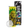 Neon Yellow Travel Tumbler θερμό, μεταλλικό καλαμάκι(Ανωξείδωτο 304 Food grade, BPA free, 600ml)