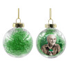 Στολίδι Χριστουγεννιάτικη μπάλα δένδρου διάφανη με πράσινο γέμισμα 8cm