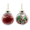 Στολίδι Χριστουγεννιάτικη μπάλα δένδρου διάφανη με κόκκινο γέμισμα 8cm