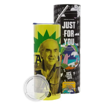 ΠΑΣΟΚ Ανδρέας Παπανδρέου, Neon Yellow Travel Tumbler, with metal straw (Stainless steel 304 Food grade, BPA free, 600ml)