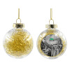 Transparent Christmas tree ball ornament with gold filling 8cm
