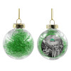 Transparent Christmas tree ball ornament with green filling 8cm