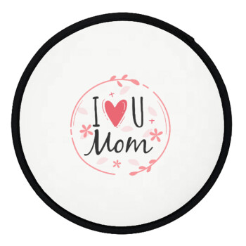 I Love you Mom pink, Βεντάλια υφασμάτινη αναδιπλούμενη με θήκη (20cm)