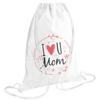 I Love you Mom pink, Backpack pouch GYMBAG white (28x40cm)