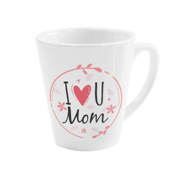I Love you Mom pink, Κούπα κωνική Latte Λευκή, κεραμική, 300ml
