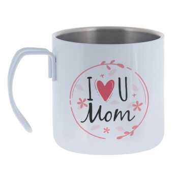 I Love you Mom pink, Mug Stainless steel double wall 400ml