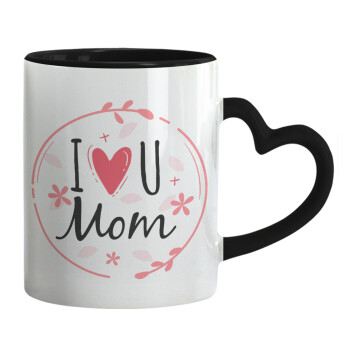 I Love you Mom pink, Mug heart black handle, ceramic, 330ml