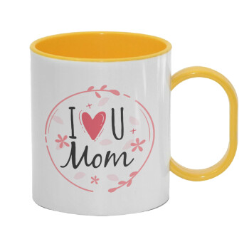I Love you Mom pink, Κούπα (πλαστική) (BPA-FREE) Polymer Κίτρινη για παιδιά, 330ml