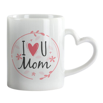 I Love you Mom pink, Mug heart handle, ceramic, 330ml