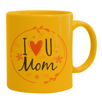 I Love you Mom pink, Ceramic coffee mug yellow, 330ml (1pcs)