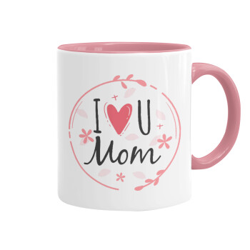 I Love you Mom pink, Κούπα χρωματιστή ροζ, κεραμική, 330ml