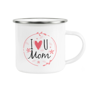 I Love you Mom pink, Metallic enamel cup white 360ml
