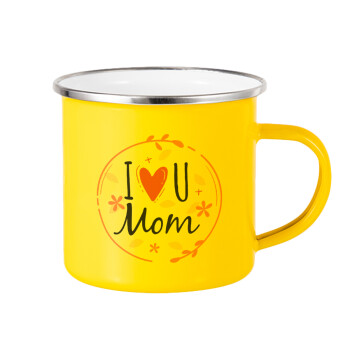 I Love you Mom pink, Yellow Enamel Metallic Cup 360ml