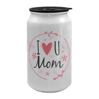I Love you Mom pink, Κούπα ταξιδιού μεταλλική με καπάκι (tin-can) 500ml