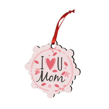 I Love you Mom pink, Christmas ornament snowflake wooden 7.5cm