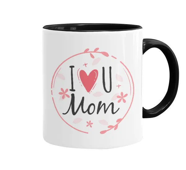 I Love you Mom pink — Κούπα χρωματιστή μαύρη, κεραμική, 330ml