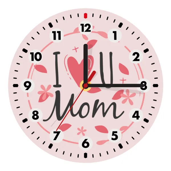 I Love you Mom pink — Ρολόι τοίχου ξύλινο (20cm)