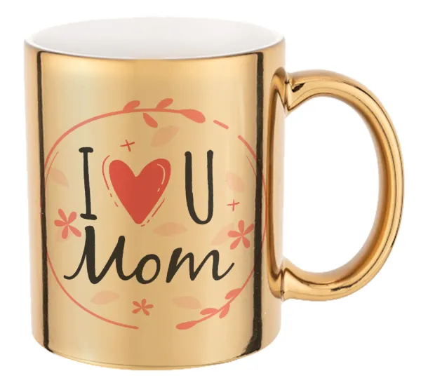 I Love you Mom pink — Κούπα κεραμική, χρυσή καθρέπτης, 330ml