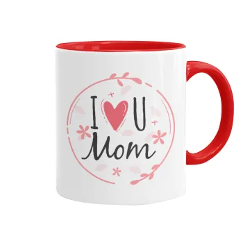 I Love you Mom pink, Κούπα χρωματιστή κόκκινη, κεραμική, 330ml