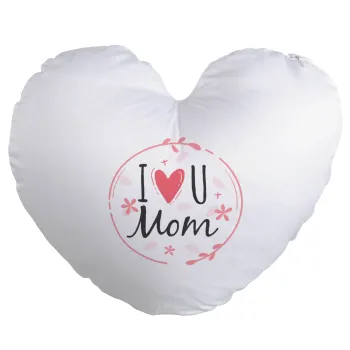 I Love you Mom pink, Μαξιλάρι καναπέ καρδιά 40x40cm περιέχεται το  γέμισμα