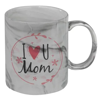I Love you Mom pink, Κούπα κεραμική, marble style (μάρμαρο), 330ml