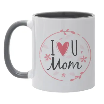 I Love you Mom pink, Κούπα χρωματιστή γκρι, κεραμική, 330ml