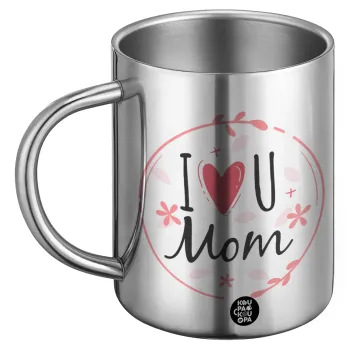 I Love you Mom pink, Ανοξείδωτη Μεταλλική Κούπα 450ml - Διπλού Τοιχώματος