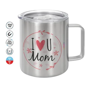 I Love you Mom pink, Mug Stainless steel double wall 300ml