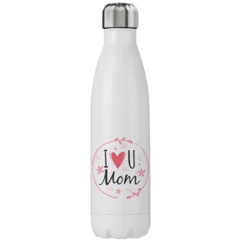 I Love you Mom pink, Μεταλλικό παγούρι θερμός (Stainless steel), διπλού τοιχώματος, 750ml