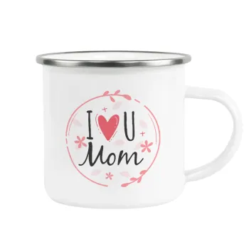 I Love you Mom pink, Κούπα Μεταλλική εμαγιέ λευκη 360ml