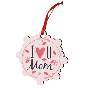 I Love you Mom pink, Στολίδι Χριστουγεννιάτικο στολίδι snowflake ξύλινο 7.5cm